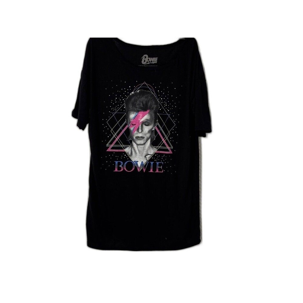 Bowie Black Tee with Pink Graphic